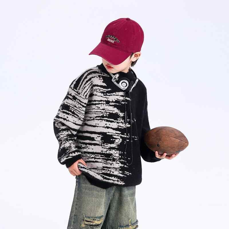 子供服 ニット 秋冬物 男の子 大童 長袖 セーター 配色 クルーネック 暖かい アクリル ゆったり 厚手 ..