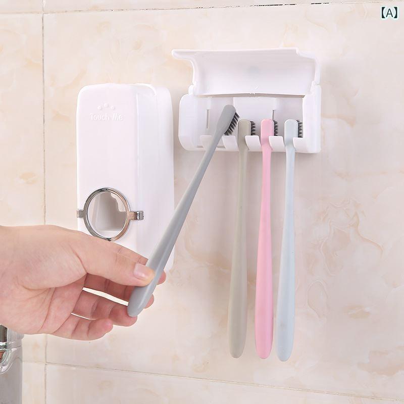 トミーショップ 楽天市場店の歯ブラシホルダー レディース 歯磨き粉ディスペンサー セット 紫外線殺菌 吸盤式 金属 白 赤｜アングル2