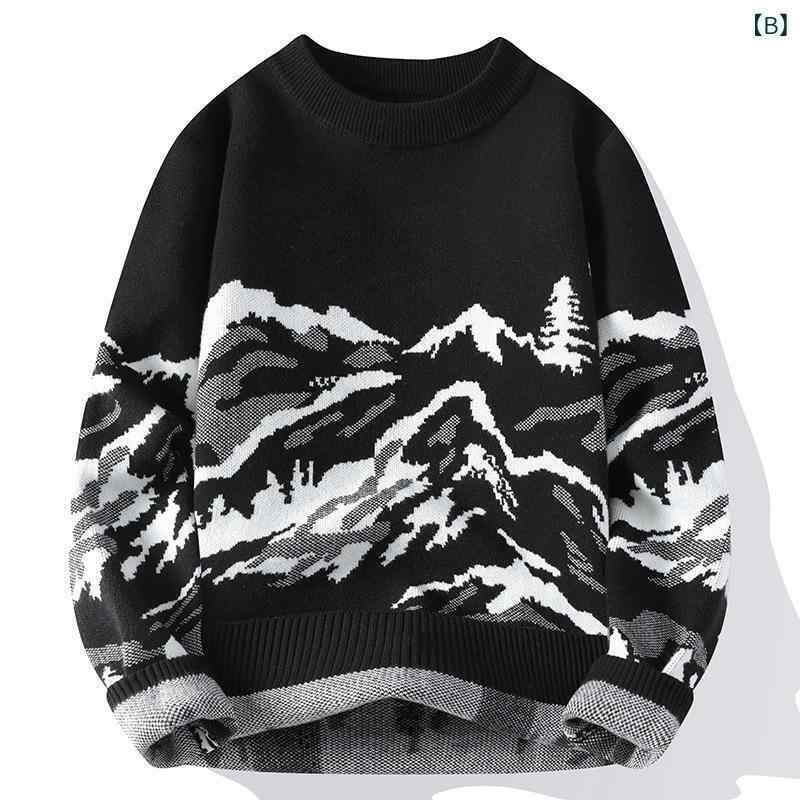 ニット メンズ 男性用 セーター 秋冬 韓国風 ハーフハイネック 提花 あったか ゆったり ミルクティー ベージュ ブラック