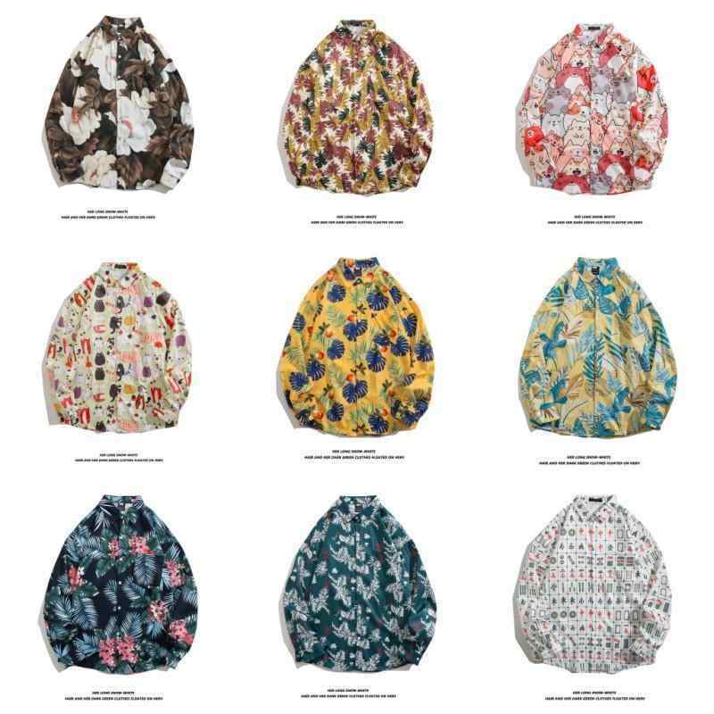 シャツ 男性用 長袖 花柄 レトロ オープンカラー ポリエステル混紡 ゆったり カジュアル 春秋 薄手 グリーン ブルー ホワイト グレー ブラック ピンク系 M L XL 2XL 3XL