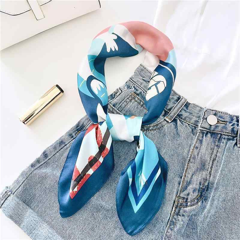 スカーフ レディース 春夏 秋冬 シルクタッチ 正方形 薄手 首巻き ストール 日焼け防止 紫外線対策 冷房対策 旅行 通勤 かわいい おしゃれ プレゼント ギフト ブルー イエロー