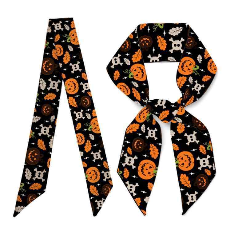 スカーフ レディース ヘアバンド バッグ飾り 細スカーフ ハロウィン 南瓜 髑髏 ストール 100%ポリエステル 100cm 秋 ヨーロッパ風 かわいい