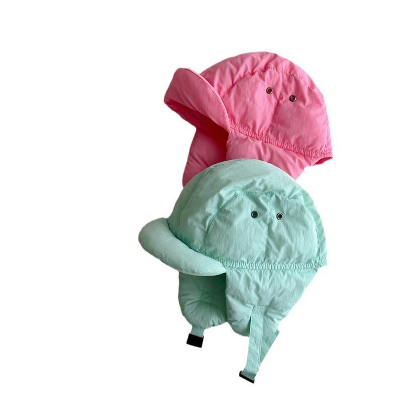 帽子 キッズ 防寒 フライトキャップ 耳当て付き ダウン風 中綿入り 秋冬 白 ホワイト カーキ 緑 グリーン ピンク 灰色 グレー 黒 ブラック 4歳 5歳 6歳