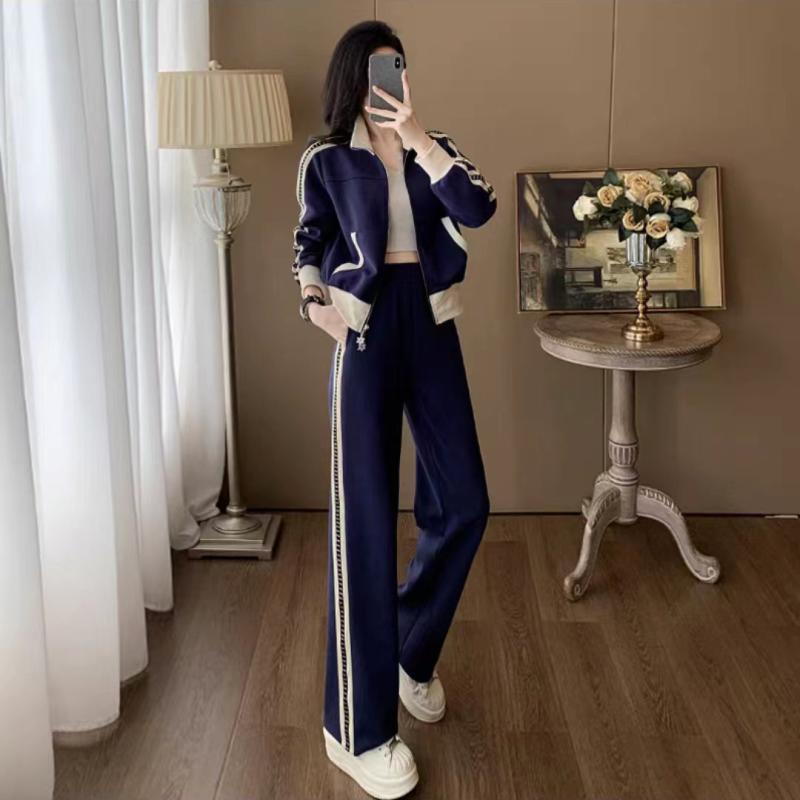 ジャージ レディース 春秋 運動着 カジュアル 2点セット 長袖 トップス ロングパンツ 綿混紡 スポーティー リラックス ルームウェア