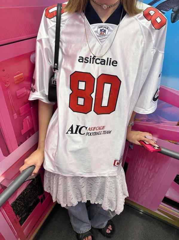 Tシャツ レディース 韓国風 カジュアル ゆったり Vネック 半袖 ポリエステル 切り替え ナンバー ロゴ 刺繍 スポーティー 春夏