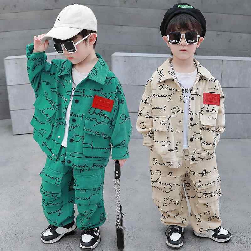 キッズ パンツ セットアップ 男の子 春秋 水洗綿 長袖 2点セット カジュアル カーキ色 90cm 100cm 110cm 120cm 130cm