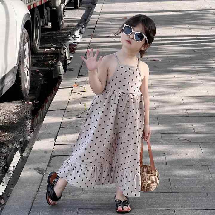 ワンピース キッズ 女の子 子供服 サロペットスカート パンツ付き ノースリーブ 水玉模様 春夏 コットン かわいい おしゃれ ガールズ お出かけ着 普段着