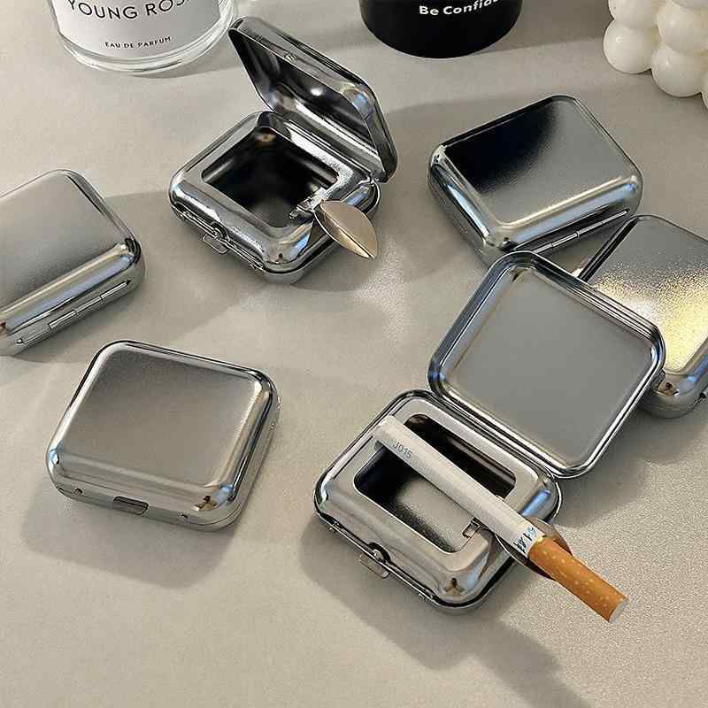 灰皿 携帯 レディース メンズ ステンレス 車載 蓋付き 防風 ミニサイズ ポケット アッシュトレイ