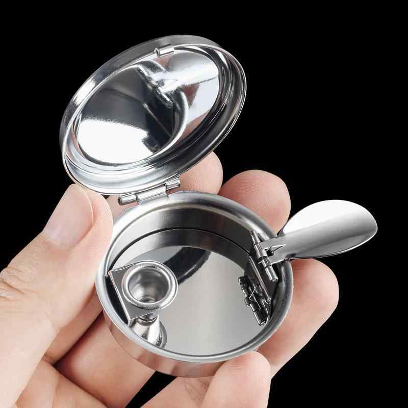 灰皿 メンズ レディース 兼用 ミニサイズ 金属製 携帯灰皿 ポケットサイズ 蓋付き 屋外用 シルバー ブ..
