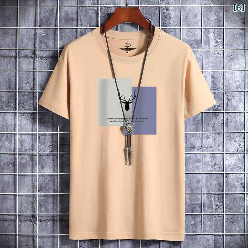 Tシャツ メンズ 半袖 コットン トップス 夏 カットソー ゆったり プリントTシャツ クルーネック ドロップショルダー カジュアル おしゃれ 白 黒 カーキ