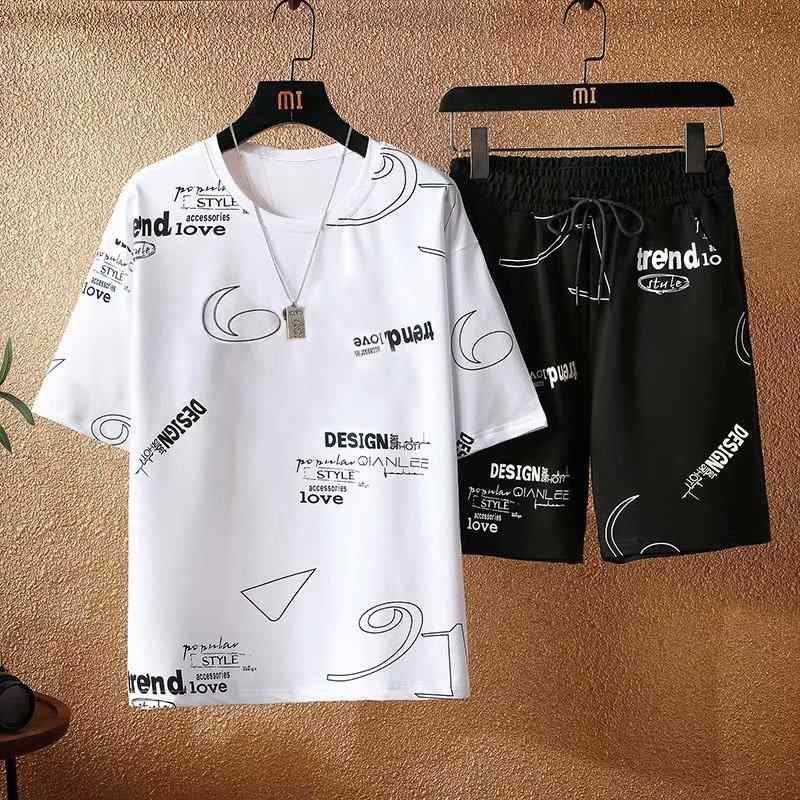 Tシャツ メンズ スポーツウェア 上下セット 半袖 ハーフパンツ 5分丈パンツ 部屋着 ルームウェア アウトドア カジュアル スタイル ホワイト ブラック ポリエステル