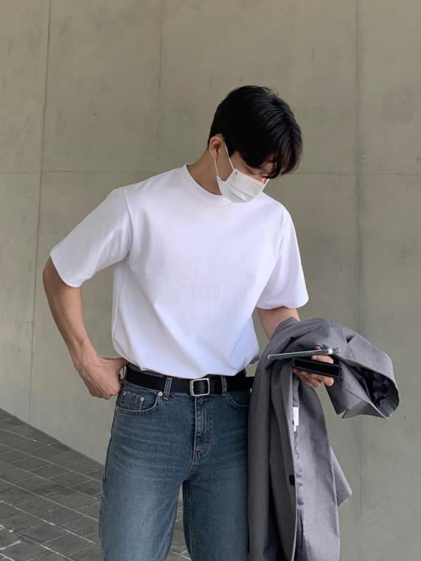 Tシャツ メンズ 男性用 半袖 コットン ドロップショルダー ゆったり 薄手 無地 ブラック ホワイト グレー ブルー系 カーキ ブラウン系 カジュアル