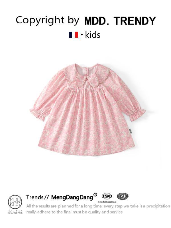 ワンピース キッズ 女の子 子供服 ピンク系 長袖 チュールスカート 花柄 春秋 かわいい 綿100% 3歳 4歳..