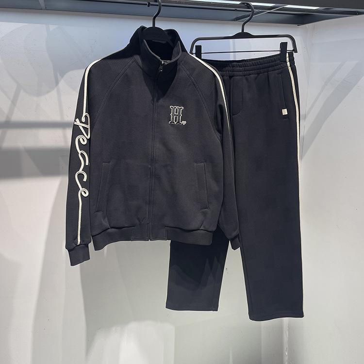スウェット メンズ セットアップ 春秋 ジャージ 上下セット ジップアップ スタンドカラー 織りテープ スポーティー カジュアル ロングパンツ ブラック 綿
