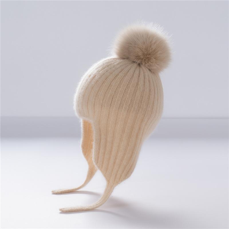 ニット帽 キッズ 子供用 秋冬 防寒 大毛玉付き 無地 护耳帽 男の子 女の子 8歳 9歳 10歳 深灰色 亚麻灰 紫绒色 酒红色 青绒色 小众 个性风潮