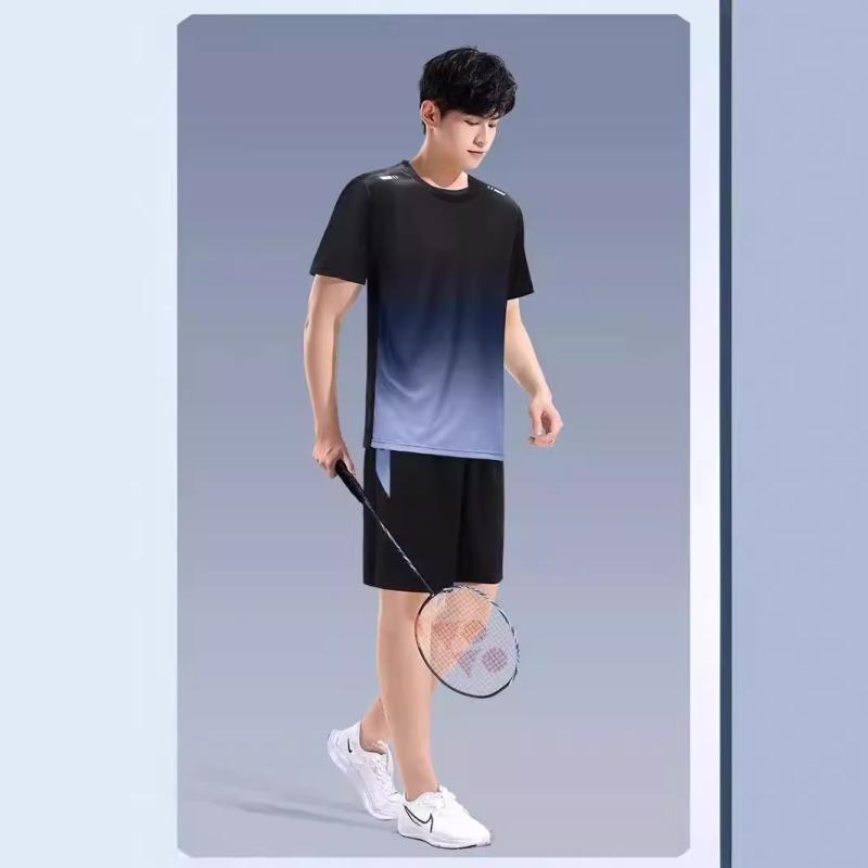 メンズスポーツウェア 半袖Tシャツ ショートパンツ 上下セット 接触冷感 グラデーション 染め 薄手 夏..