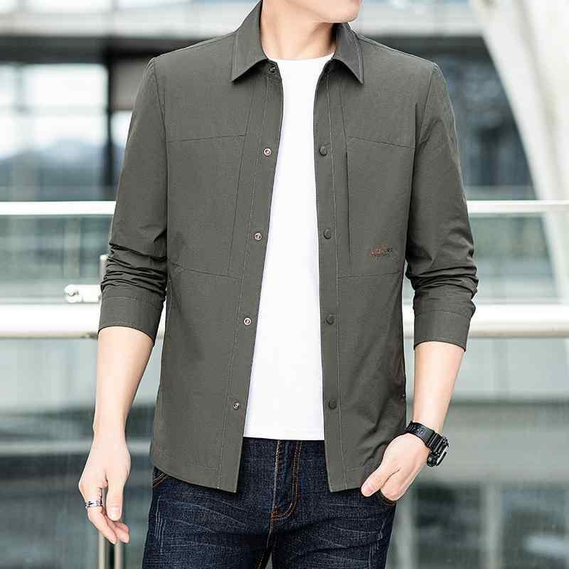 ジャケット メンズ ワークジャケット 薄手 襟付き ポリエステル 春秋 ブラック カーキ グレーグリーン