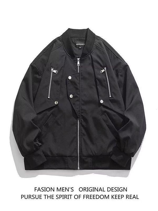 ジャケット 男性用 ブルゾン スタジャン ジャンパー アウター ゆったり 普段使い ポリエステル 黒 ブラック グレー