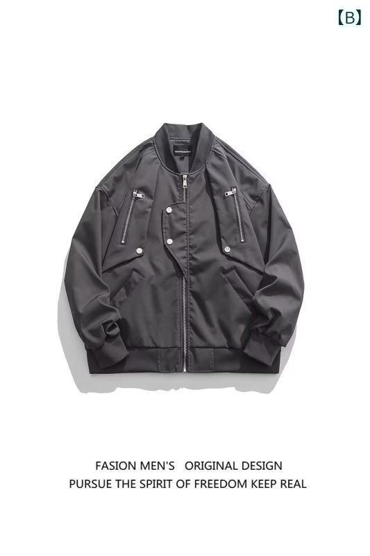 ジャケット 男性用 ブルゾン スタジャン ジャンパー アウター ゆったり 普段使い ポリエステル 黒 ブラック グレー
