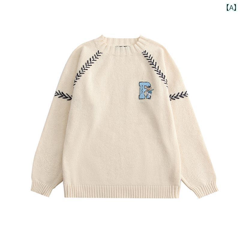 ニット メンズ ニットトップス 長袖 セーター クルーネック プルオーバー ゆったり 春秋 カジュアル 韓国風 カットソー 普段着 デート ブラック系 オフホワイト