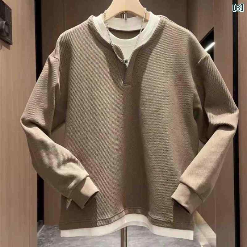 トレーナー メンズ デザイン 長袖トップス 秋物 スウェット プルオーバー カットソー ゆったり カジュアル 韓国風 幾何学模様 ブラック カーキ ワインレッド