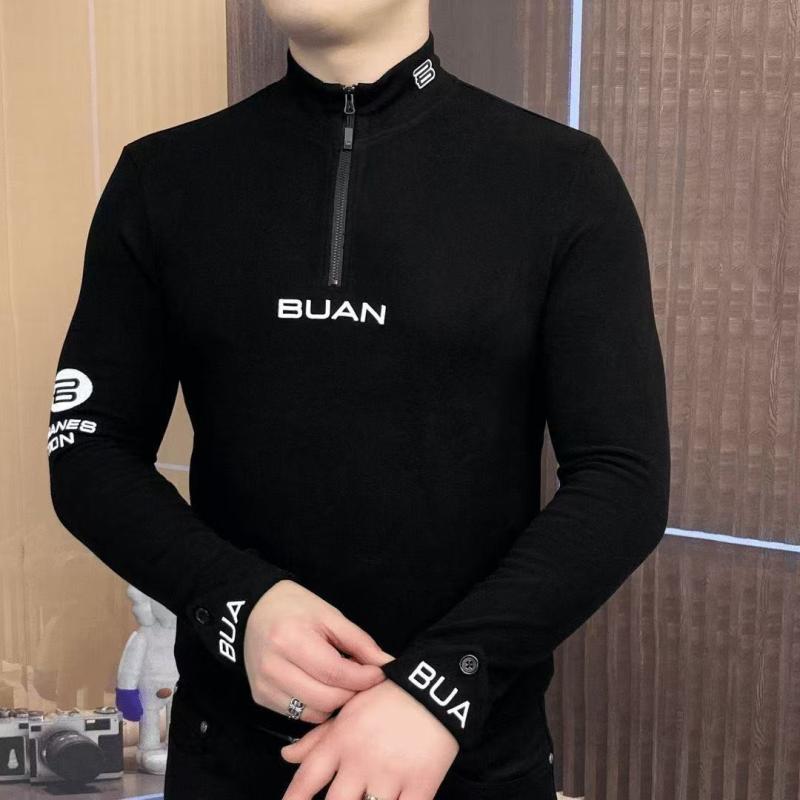 スウェット メンズ 長袖 ファッション カジュアル スタイル 秋冬 立襟 刺繡 暖か 裏起毛 ポリエステル ブラック