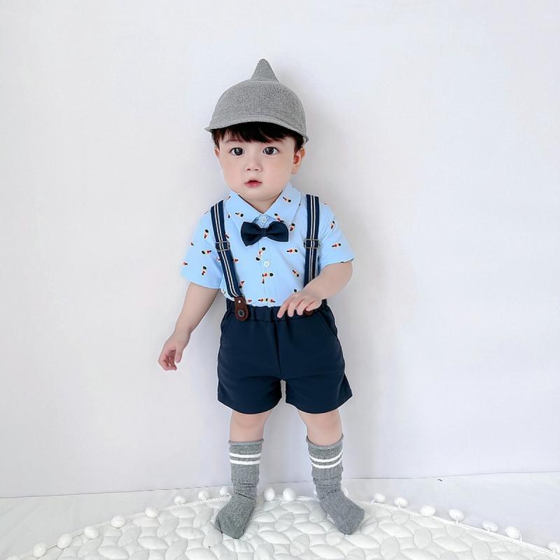 ・対象: 男の子・スタイル: イギリス・セット内容: パンツセット・袖丈: 半袖・パンツ丈: 短パン・生地加工: 裁断、柔らか加工・厚さ: 薄手・素材: 綿・主な素材: 綿95%・安全レベル: A・留め具: シングルブレスト・適応年齢: 1〜3歳・適応身長: 73、80、90、100cm・パターン: 1326527568・付属品: 服