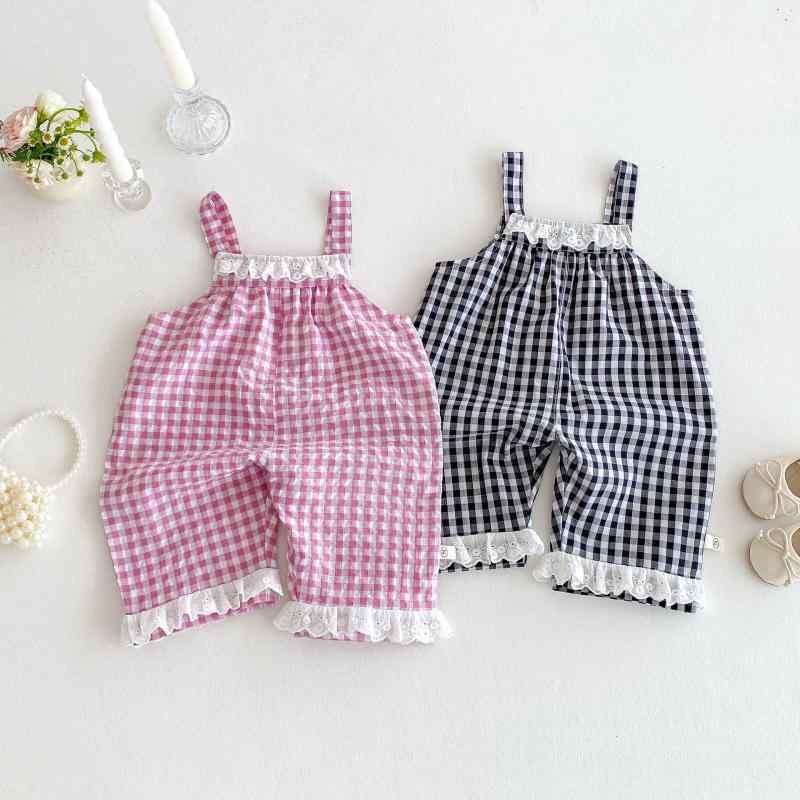 ベビー服 女の子 背付きパンツ 韓国風 子供用 格子柄 コットン ズボン 春夏 ピンク系 ブラック系 カジ..