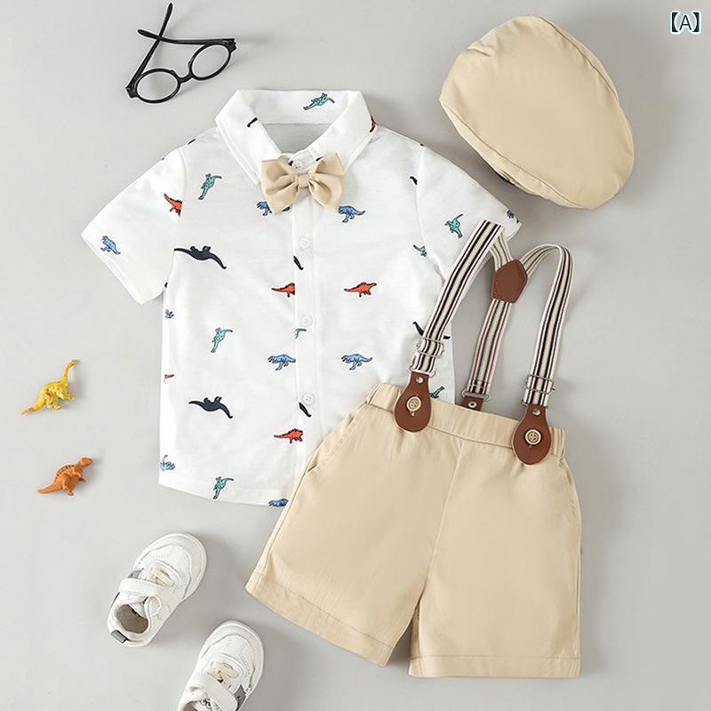 キッズ フォーマル スーツ セットアップ 半袖シャツ サロペット ショートパンツ 3点セット 夏物 男の子..