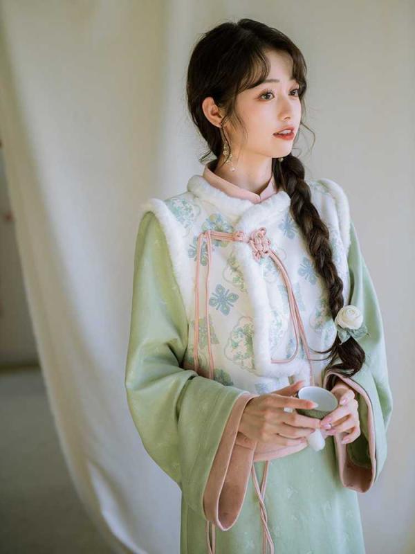 チャイナドレス レディース 春秋冬 セットアップ エレガント レトロ マキシ丈ワンピース ベスト 2点セット ポリエステル 通勤