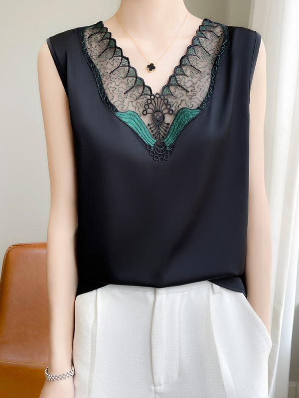 タンクトップ レディース フレンチレース ノースリーブ インナー 大きいサイズ 着痩せ トップス 接触冷感 吸湿速乾 春夏