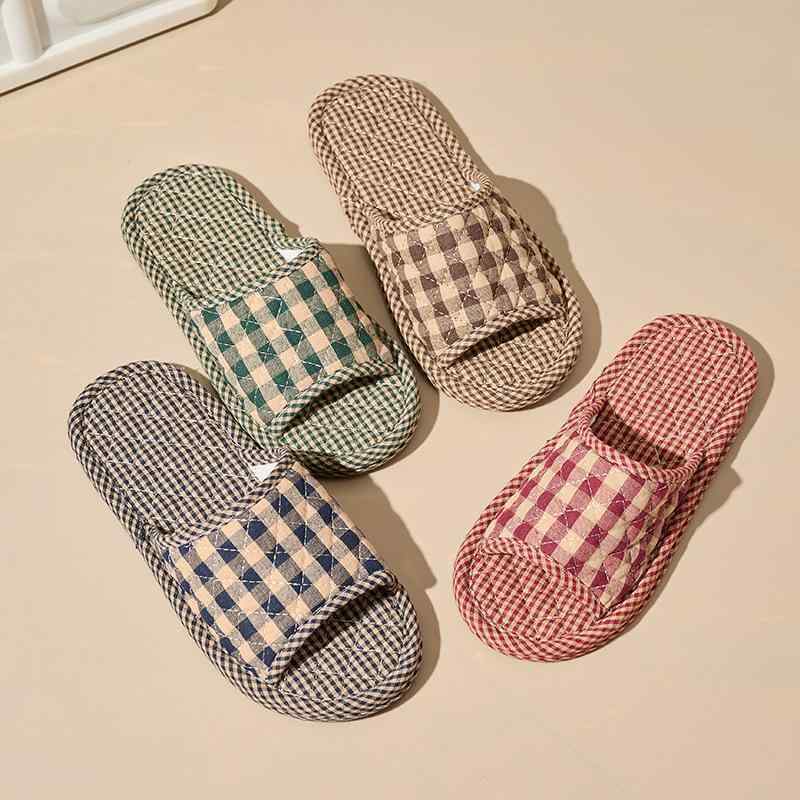 スリッパ ルームシューズ 布 春夏秋冬 厚底 静音 洗える グリッド柄 EVA 滑り止め付き 男女兼用 カップル レディース メンズ 室内履き
