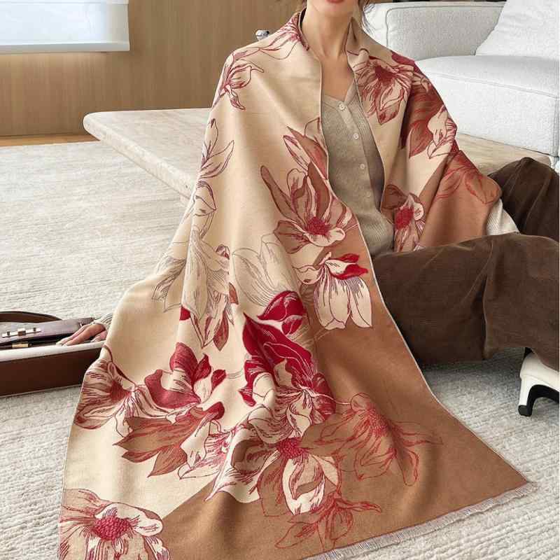 マフラー レディース カシミヤタッチ 大判 ストール 秋冬 厚手 両面 保温 ショール 提花 フリンジ 韓国..