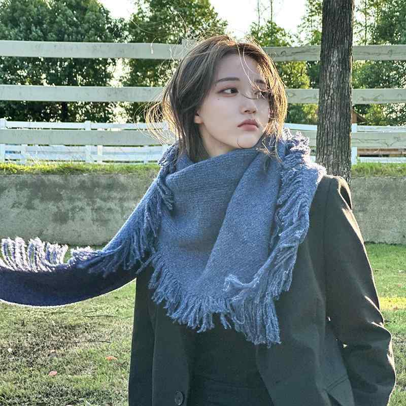 マフラー レディース ストール 秋冬 厚手 ウール ニット 韓国風 大判 フリンジ 無地 ショール ケープ グレー 黒 ベージュ あたたかい 防寒
