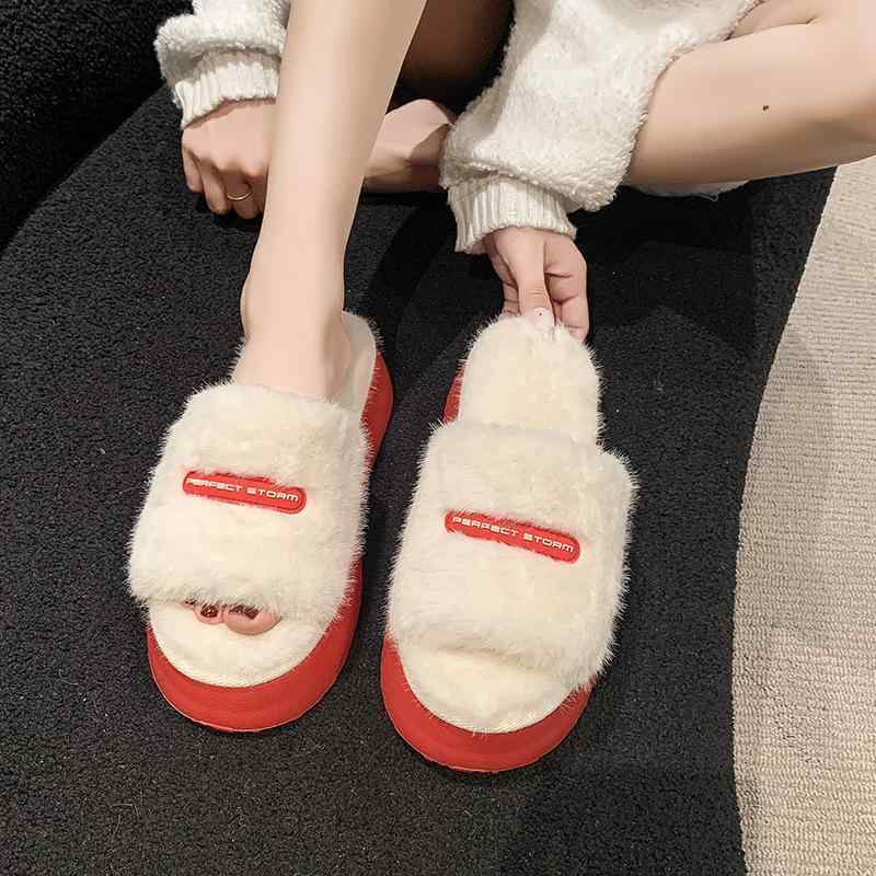 スリッパ レディース 秋冬 厚底 ルームシューズ 暖か もこもこ 拼色 EVA 韓国風 赤白色 玫ピンク 湖水..