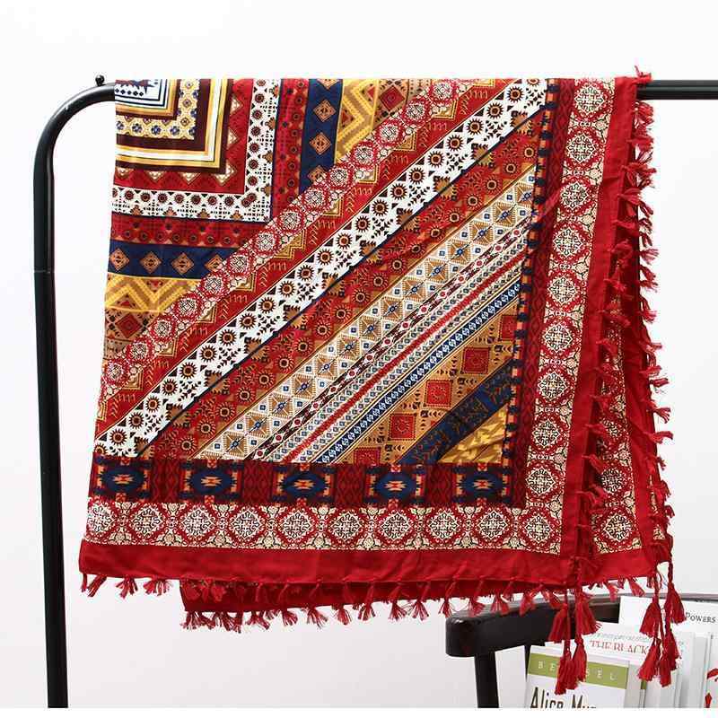 ストール レディース 春秋 綿 麻 正方形 大判 ショール 韓国版 秋冬 暖かい スカーフ レトロ エスニック