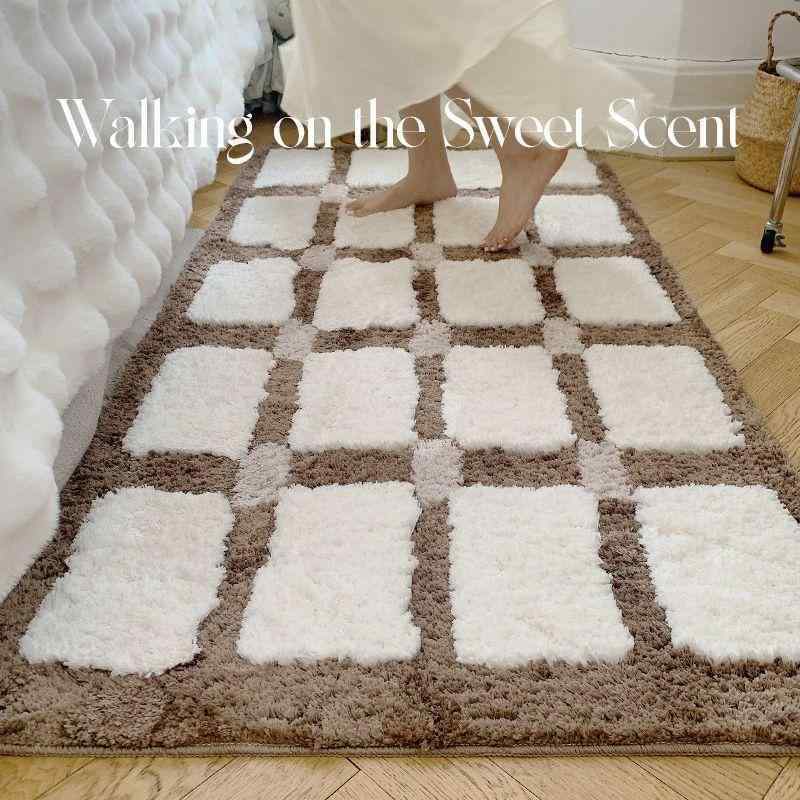 カーペット ラグ 格子柄 植毛 絨毯 ベッドサイド 玄関マット フロアマット 長方形 75 150cm リビング 寝室 書斎