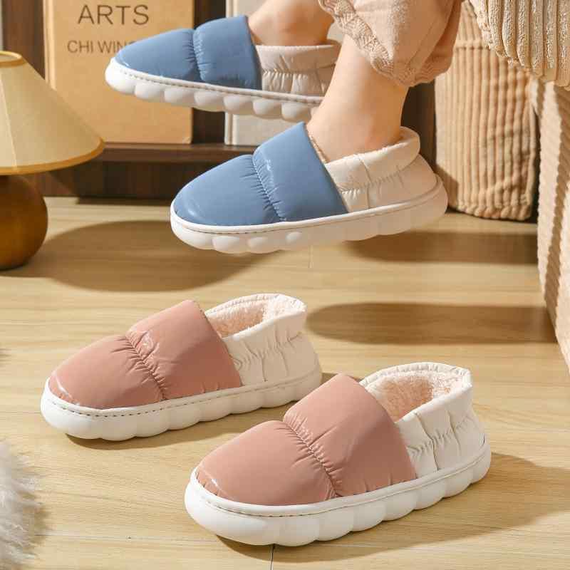 ルームシューズ 男女兼用 秋冬 厚底 あったか スリッパ すべり止め 防水 羽毛 人工ウール 裏起毛 室内履き 部屋履き オフィス 布製 ピンク系 イエロー グリーン ブルー グレー