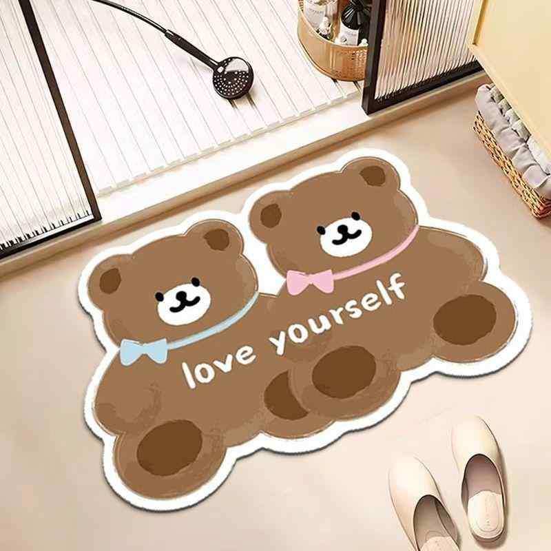 マット バスマット 珪藻土マット 浴室マット 防滑 吸水 速乾 韓国風 かわいい 小熊 アニマル 薄型 厚型 40 60 50 80 60 90 80 120 ピンク系 ブルー系 ブラウン系