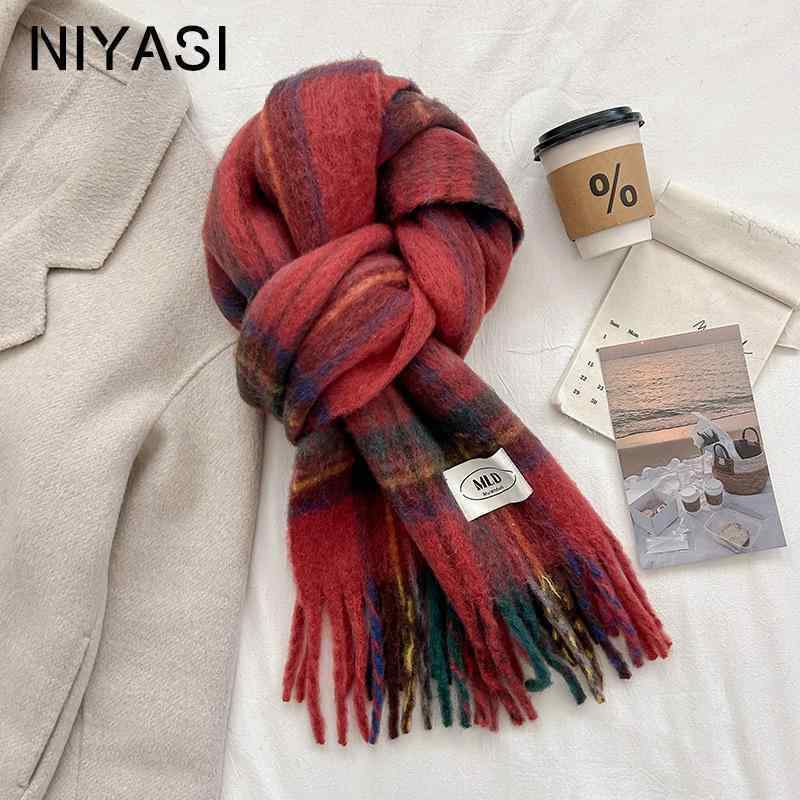 マフラー レディース 秋冬 羊毛 格子柄 チェック柄 ストール ショール 襟巻き 防寒 暖か 赤 緑 青 黄色 ブラウン レッド ブラック ブルー