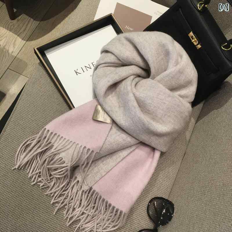 マフラー レディース 大判 厚手 ウール ショール ストール 100% オーストラリア産羊毛 2way 保温 秋冬 ピンク系 グレー