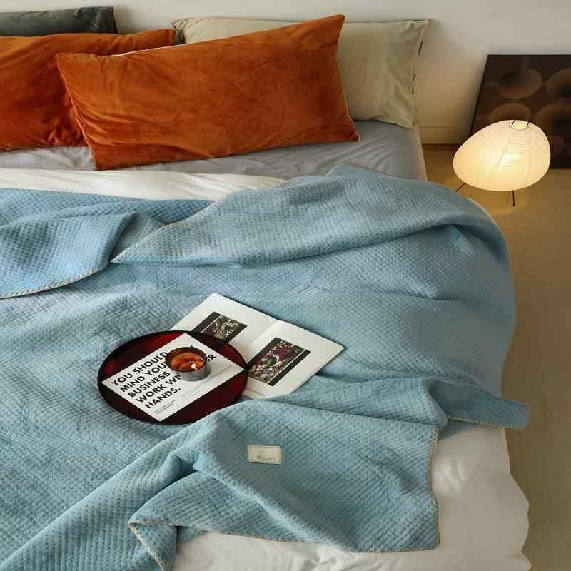 毛布 ブランケット ひざ掛け ポリエステル 秋冬 保温 無地 韓国 絨毛 あったか 寝具