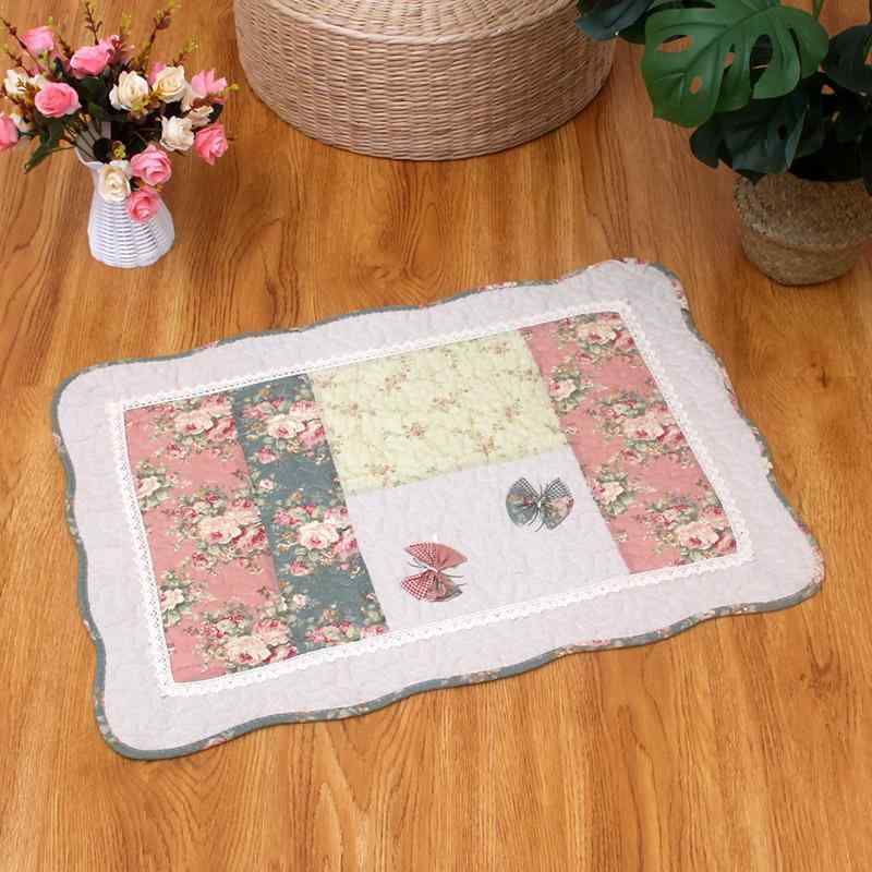 フロアマット 玄関マット キルト コットン 滑り止め付き パッチワーク 花柄 幾何学模様 韓国風 リビング ベッドルーム