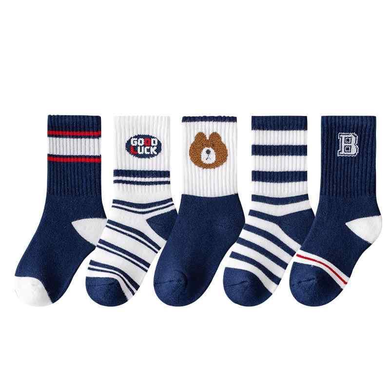 靴下 キッズ 男の子 裏起毛 厚手 パイル編み 床暖房対応 子供用 韓国風 ストライプ柄 アルファベット柄 スポーティー 暖かい 冬用 ミドル丈ソックス