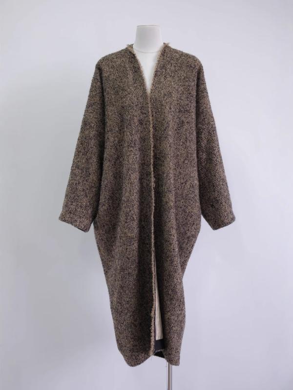 コート レディース 秋冬 ウール混紡 ゆったり ショール フード付き ロング丈 文芸風 レトロ 古銅色