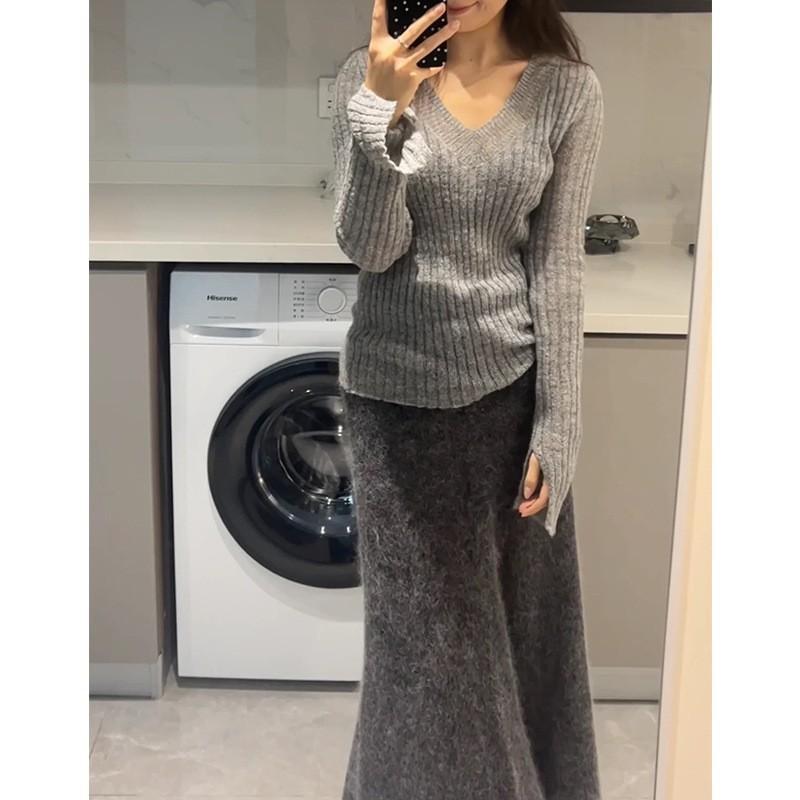 ニット レディース Vネック 長袖 トップス 春秋 カジュアル カットソー 薄手 プルオーバー ゆったり 着..