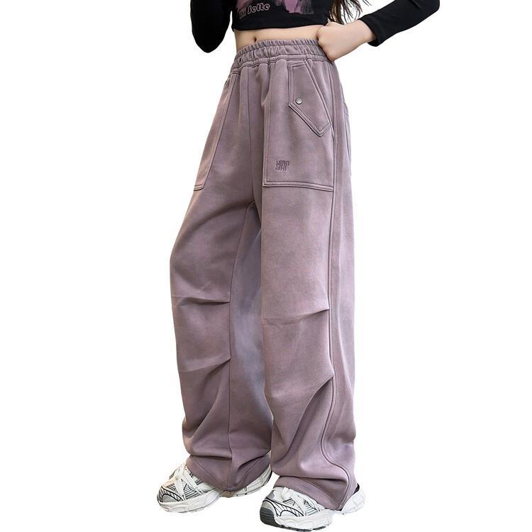 子供用 ワークパンツ ガールズ 秋物 ロングパンツ ゆったり かわいい オシャレ カジュアル スポーツ 普段使い 灰色 ピンク系 綿