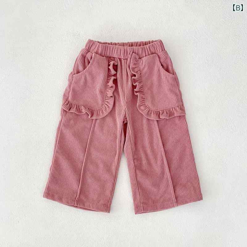 子供用パンツ コーデュロイ ストレートパンツ ガールズ 女児 幼児 運動着 ロングパンツ 春秋 かわいい 花柄 ホワイト ピンク系 73CM 80cm 90cm 100cm 110cm