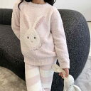 子供服 秋冬 ニット かわいい 大耳 ウサギ ネコ アニマル ルームウェア パジャマ 長ズボン 上下セット 厚手 暖かい ピンク グレー 100 110 120...