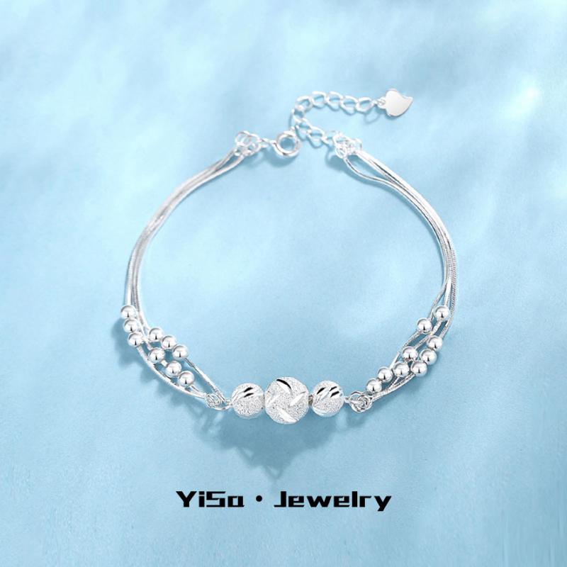 ブレスレット レディース 多層 鍍金 シルバー 幾何学模様 回転可能 ビーズ ファッション トレンド 秋冬 ラッキーアイテム(4)